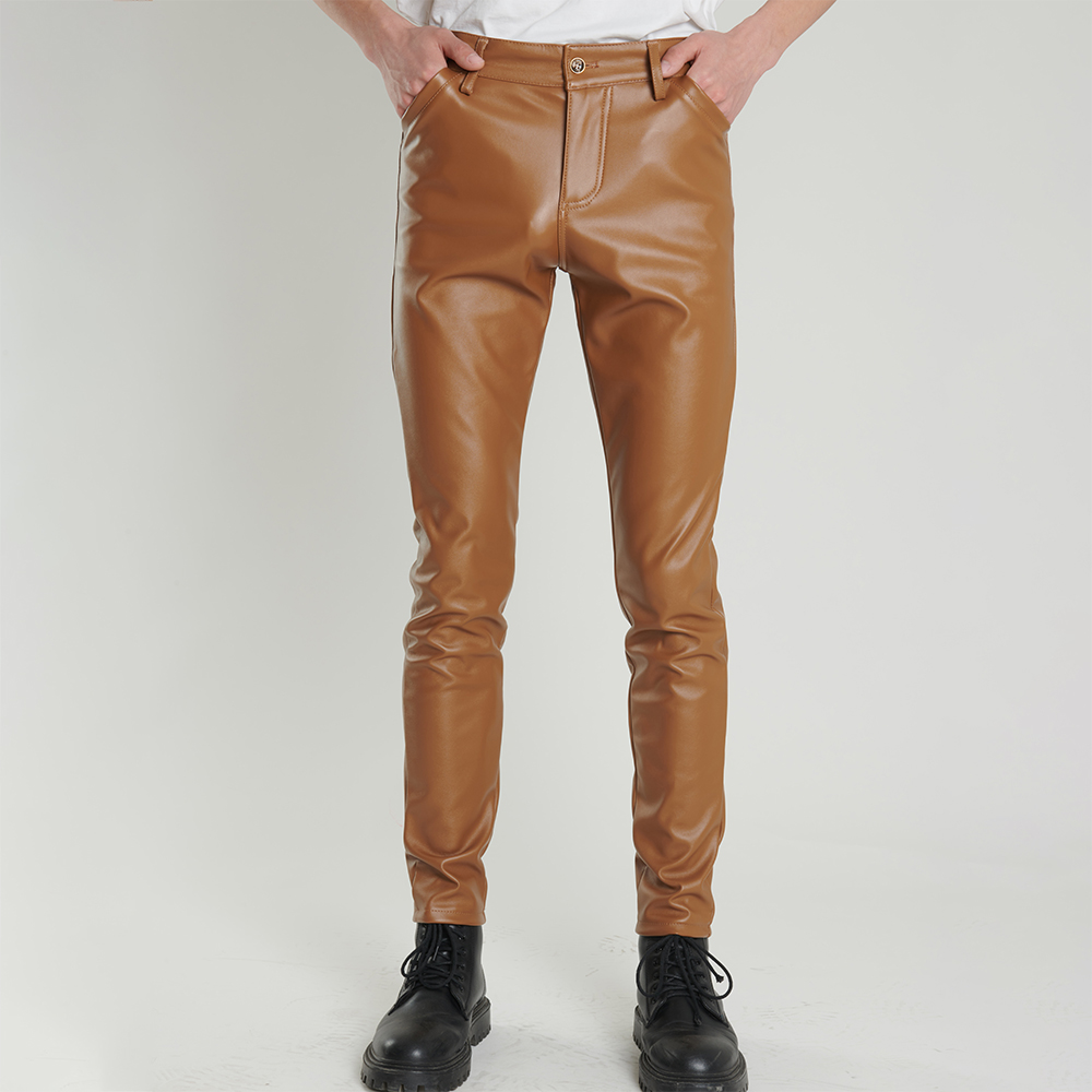 Leather Work Pants - Men's Leather Pants Skinny Fit Elastic