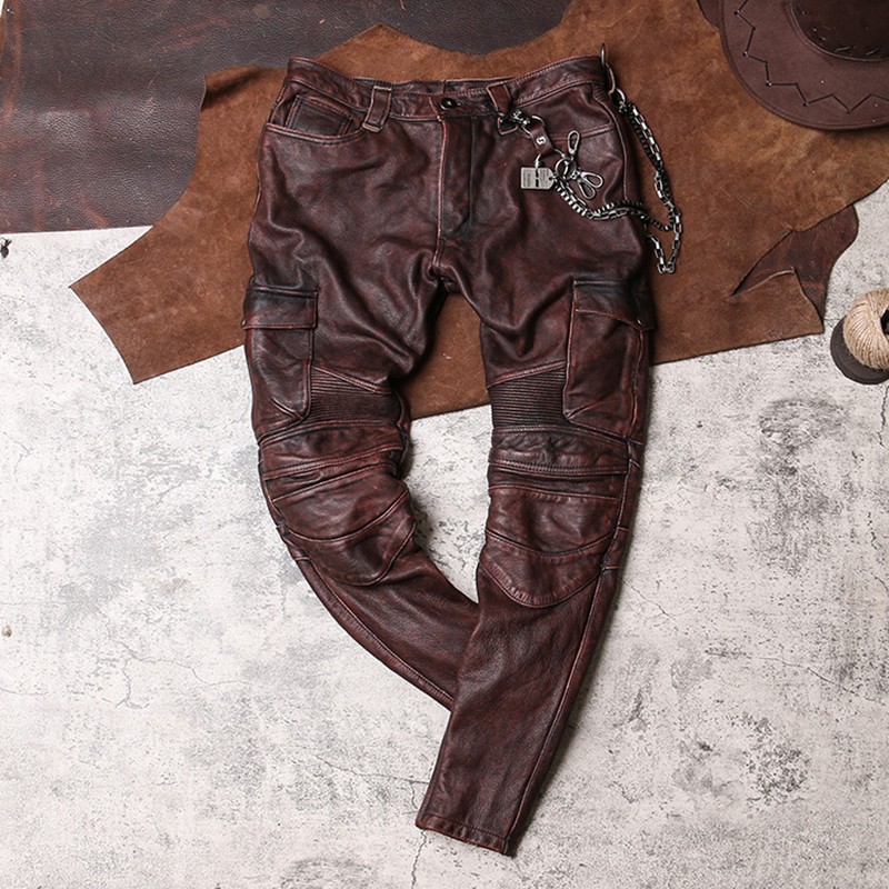 Red Brown Winter Leather Trous - Leather Work Pants recension och pris